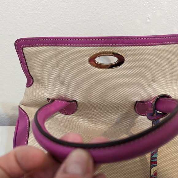 Emilio Pucci RARE canvas and magenta leather satchel/crossbody with lock and key - Picture 10 of 14